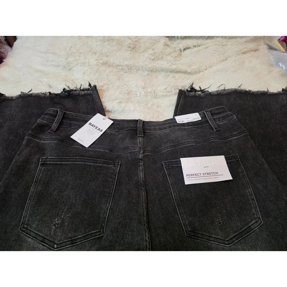 Bayeas High Rise Ankle Wide Leg Jeans Washed Black 22W Plus Size BYW8125-P NEW